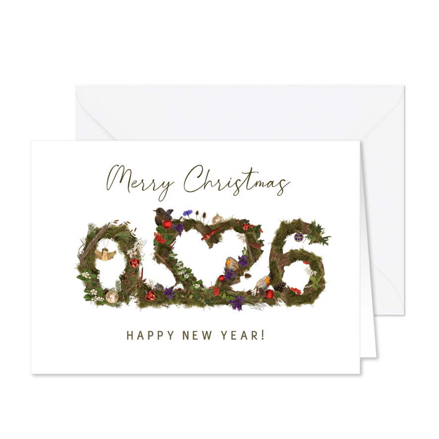 Kerstkaart 2026 natuur het bos roodborstjes - Kaartimpressie