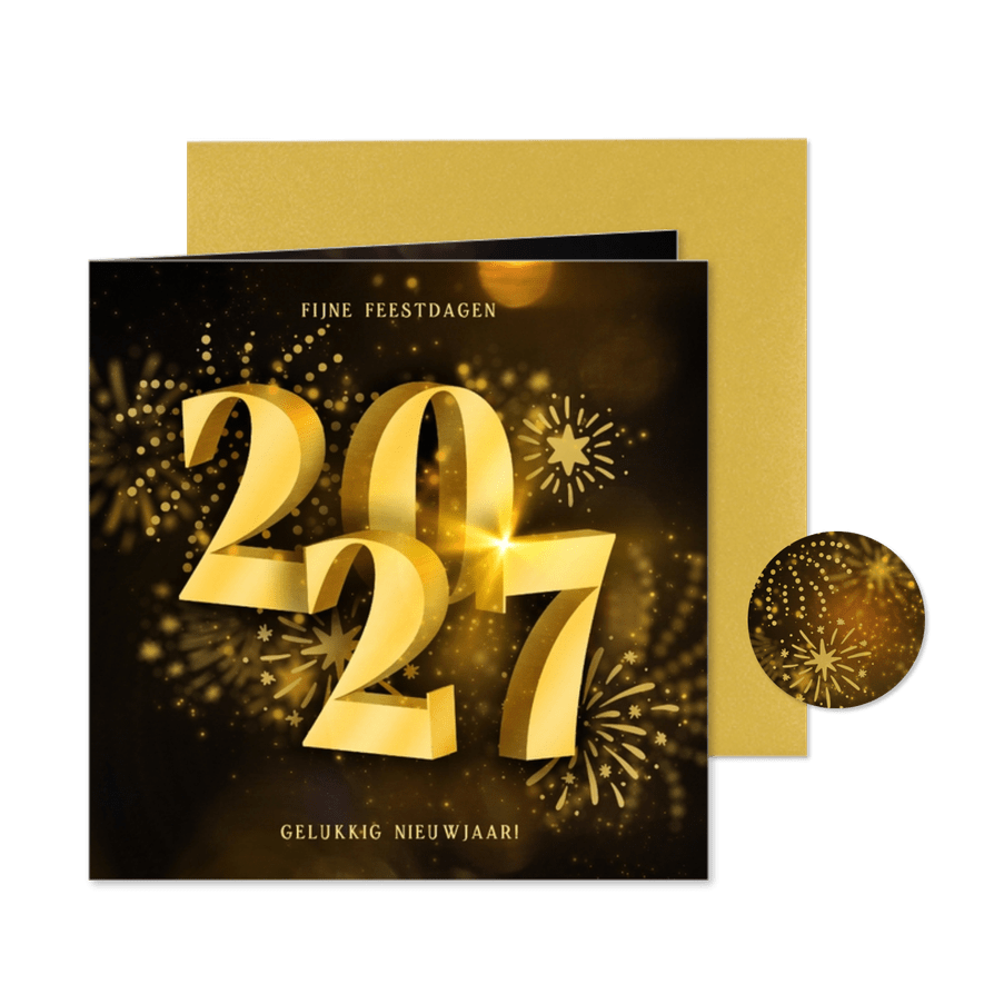 Kerstkaart 2027 3D met vuurwerk - Kaartimpressie