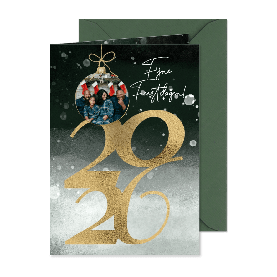 Kerstkaart 2027 goud winterlandschap - Kaartimpressie