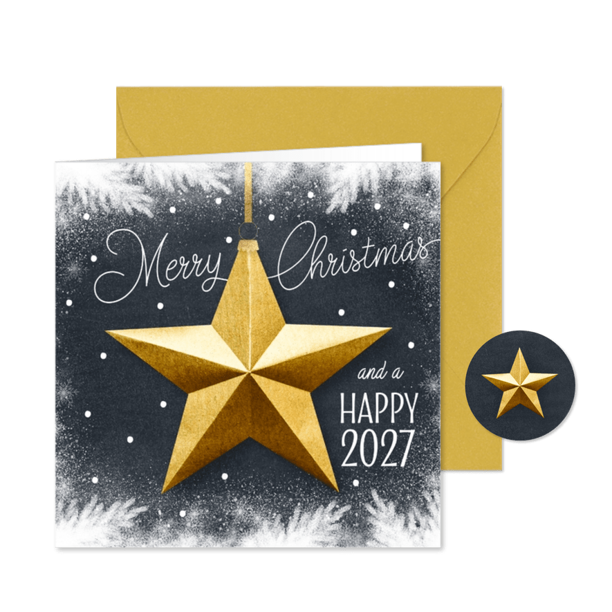 Kerstkaart 2027 trendy ster goud zwart - Kaartimpressie