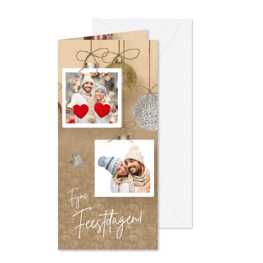 Kerstkaart 2x foto en kerstballen sfeervol chique - Kaartimpressie