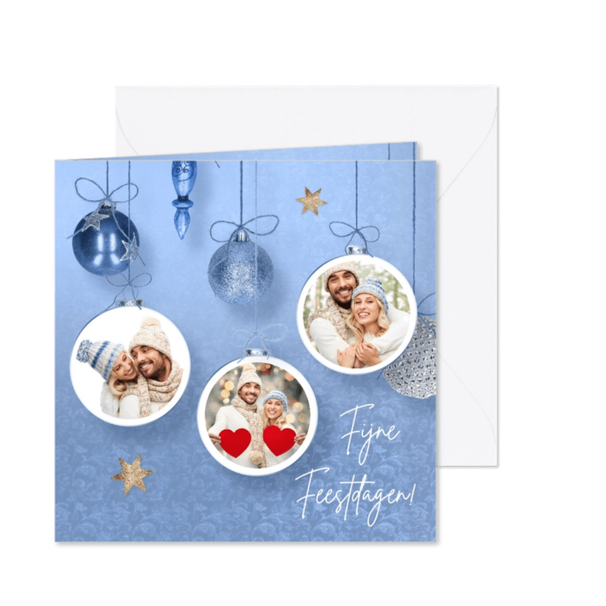 Kerstkaart 3 foto's stijlvol lichtblauw - Kaartimpressie