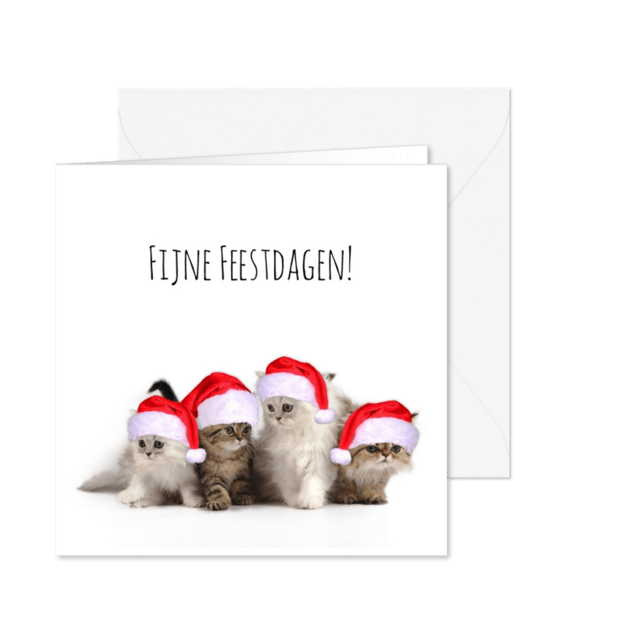 Kerstkaart 4 kerstmuts poesjes - Kaartimpressie