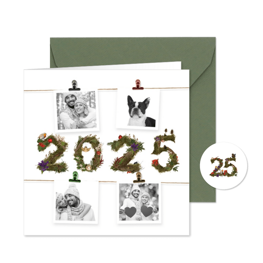 Kerstkaart 4x foto aan jute touw 2025 - Kaartimpressie