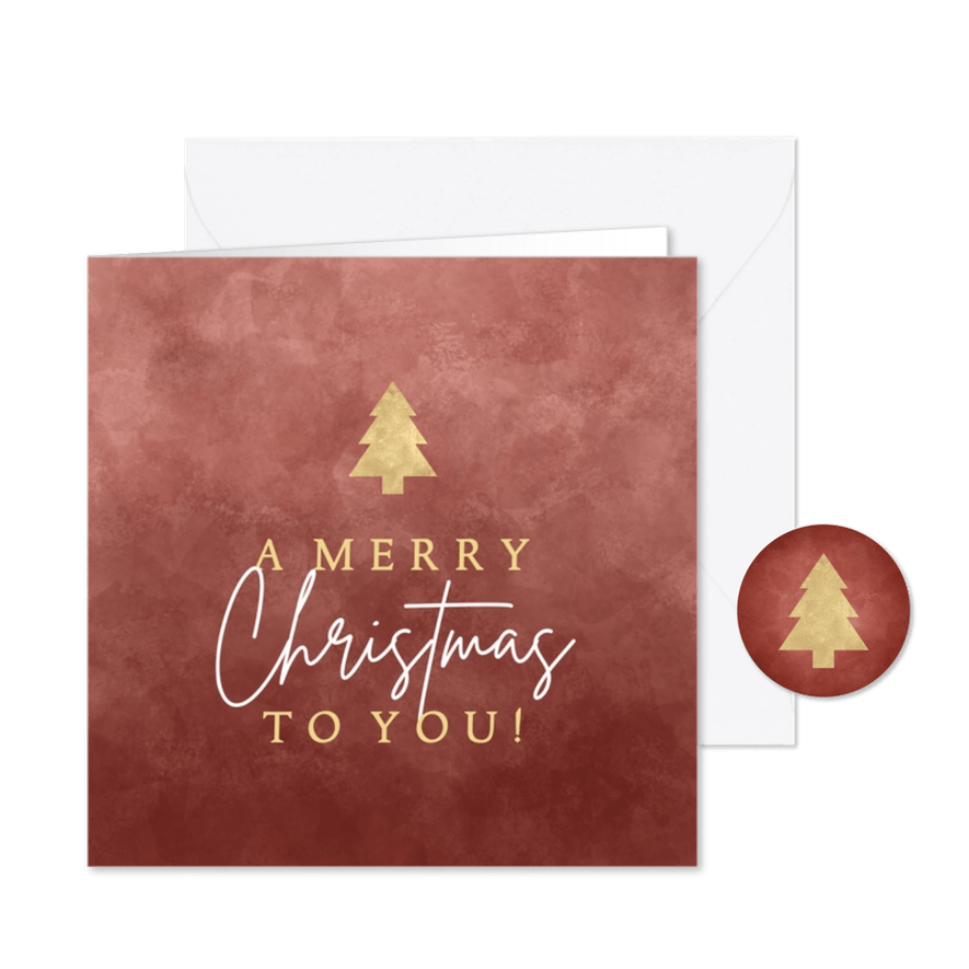 Kerstkaart "a merry Christmas to you!" met gouden kerstboom - Kaartimpressie