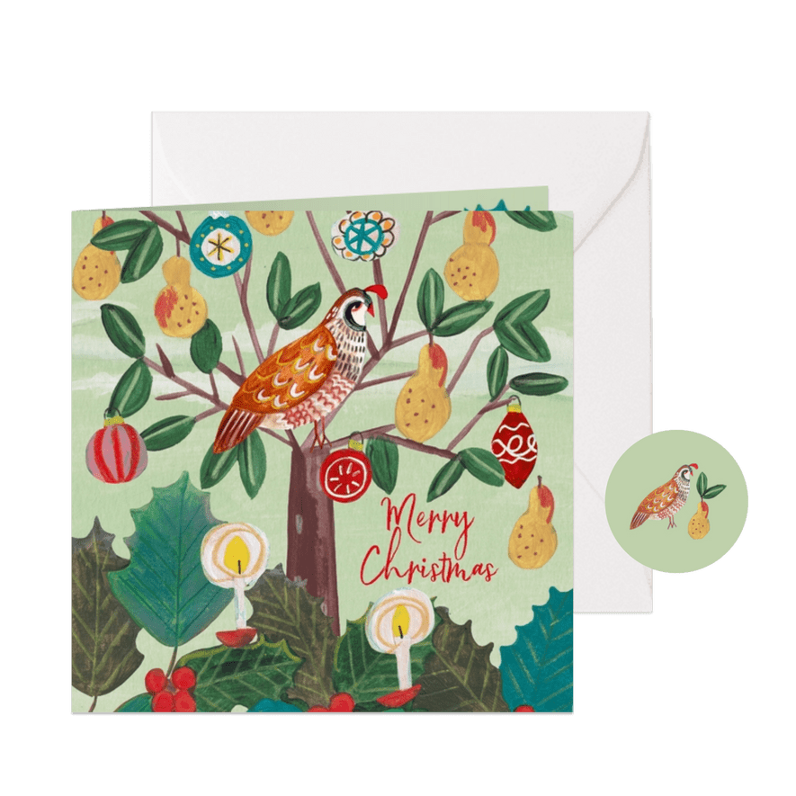 Kerstkaart 'a partridge in a pear tree' illustratie - Kaartimpressie