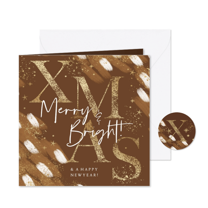 Kerstkaart abstracte vlekken hert goudlook ster spetters - Kaartimpressie