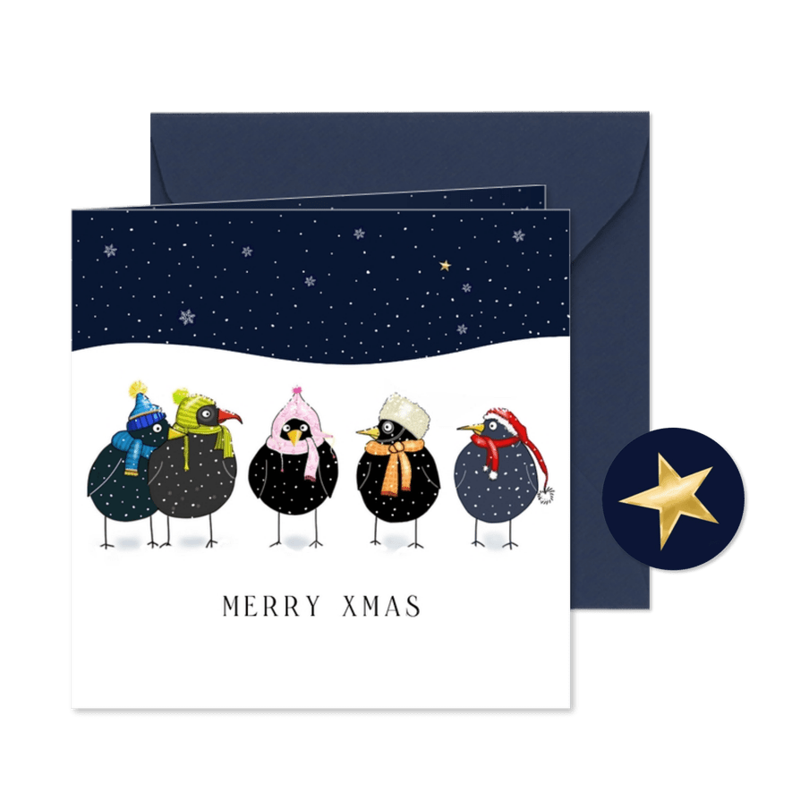 Kerstkaart acht vogels vieren kerst - Kaartimpressie
