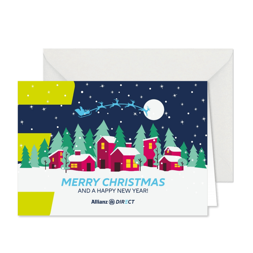 Kerstkaart Allianz Direct kerstdorp en arrenslee - Kaartimpressie