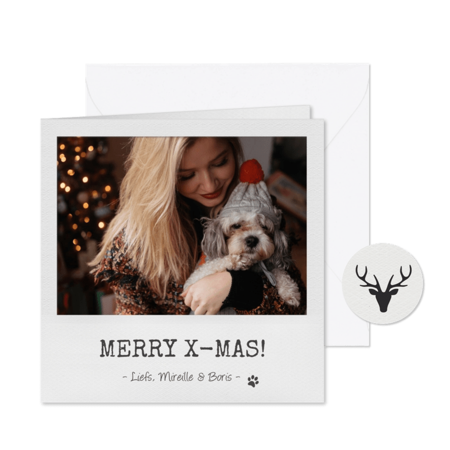 Kerstkaart als vierkante fotokader en aanpasbare tekst - Kaartimpressie
