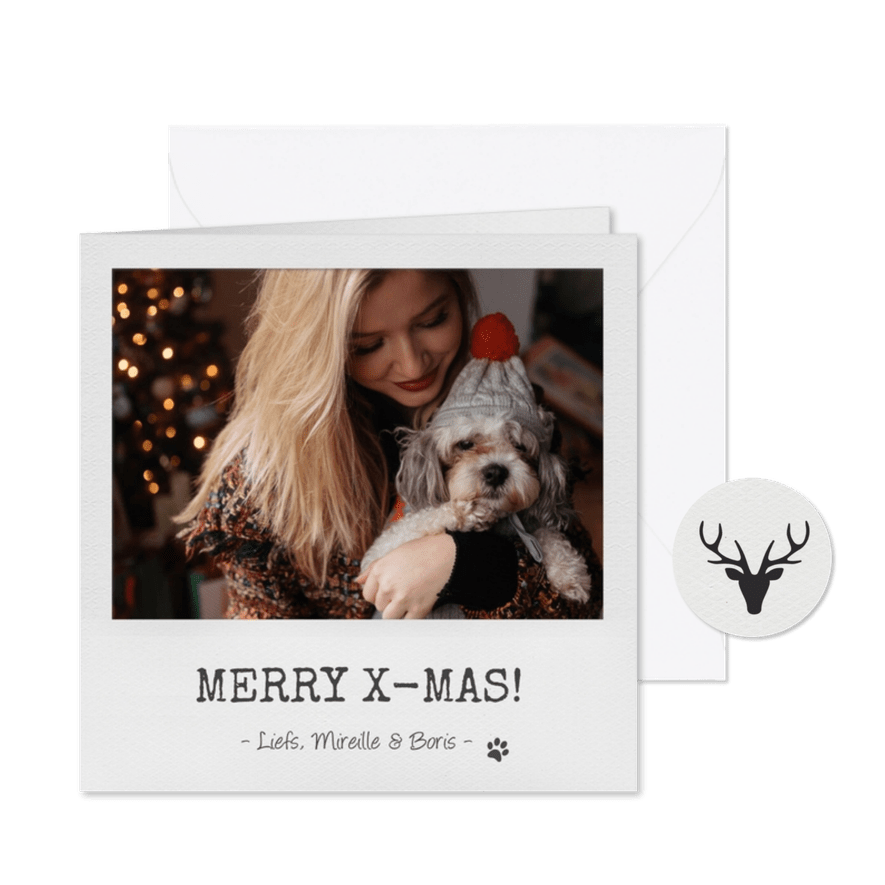Kerstkaart als vierkante fotokader en aanpasbare tekst - Kaartimpressie