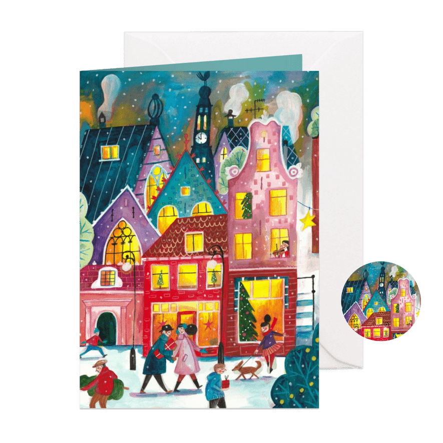 Kerstkaart Amsterdam in de sneeuw illustratie - Kaartimpressie