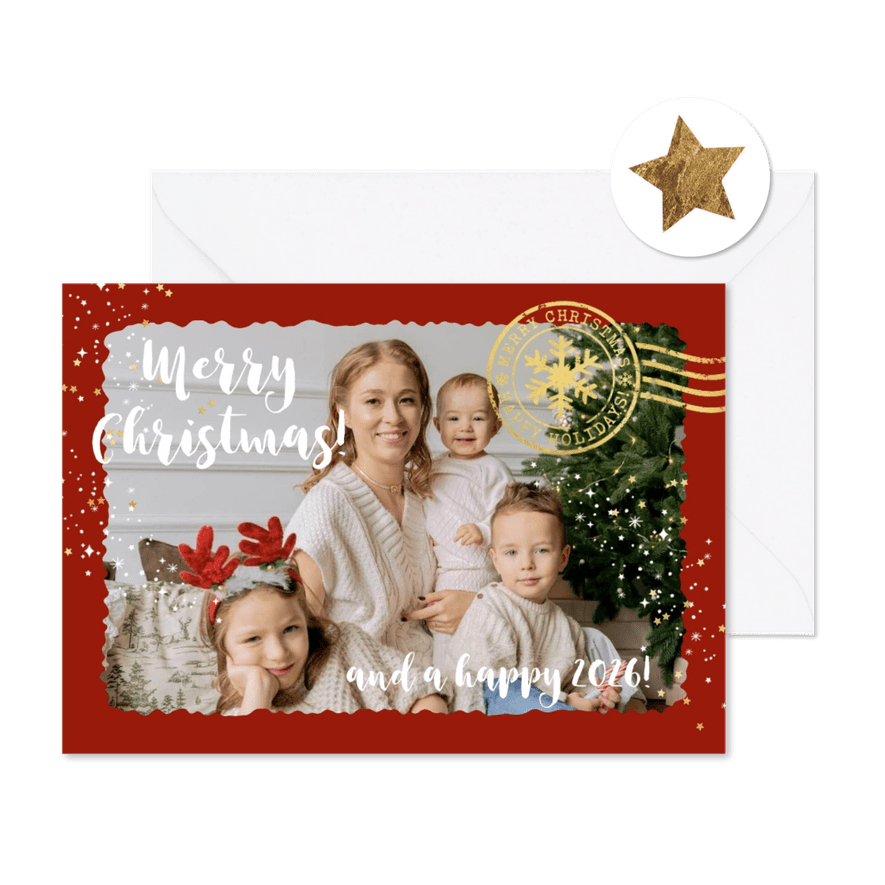 Kerstkaart ansichtkaart foto sterren goudlook stempel - Kaartimpressie