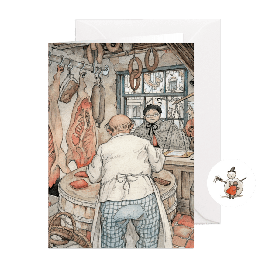 Kerstkaart Anton Pieck ambacht slager - Kaartimpressie