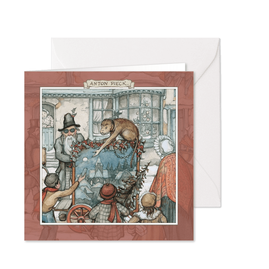 Kerstkaart - Anton Pieck illustratie draaiorgel in straat - Kaartimpressie