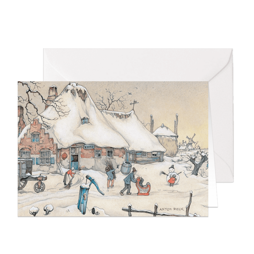 Kerstkaart - Anton Pieck illustratie sneeuwlandschap - Kaartimpressie