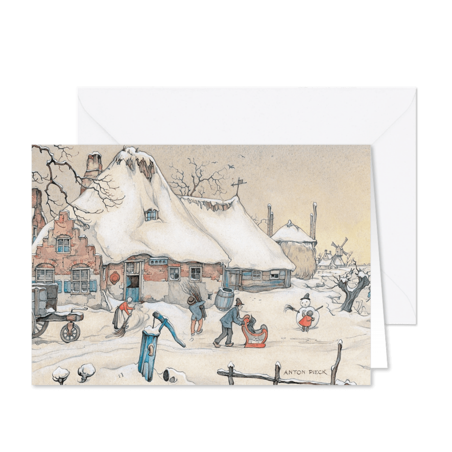 Kerstkaart - Anton Pieck illustratie sneeuwlandschap - Kaartimpressie