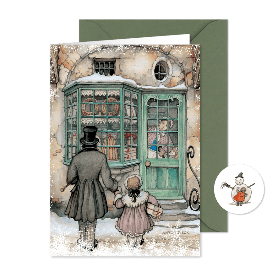 Kerstkaart Anton Pieck illustratie voor de bakkerij - Kaartimpressie