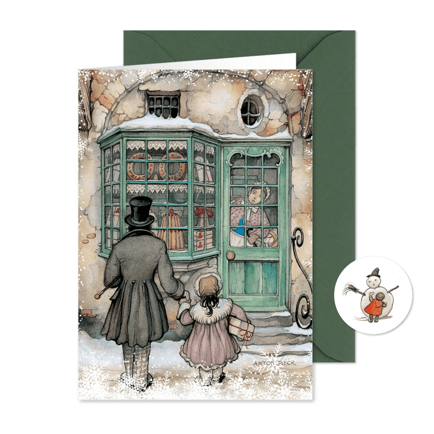 Kerstkaart Anton Pieck illustratie voor de bakkerij - Kaartimpressie