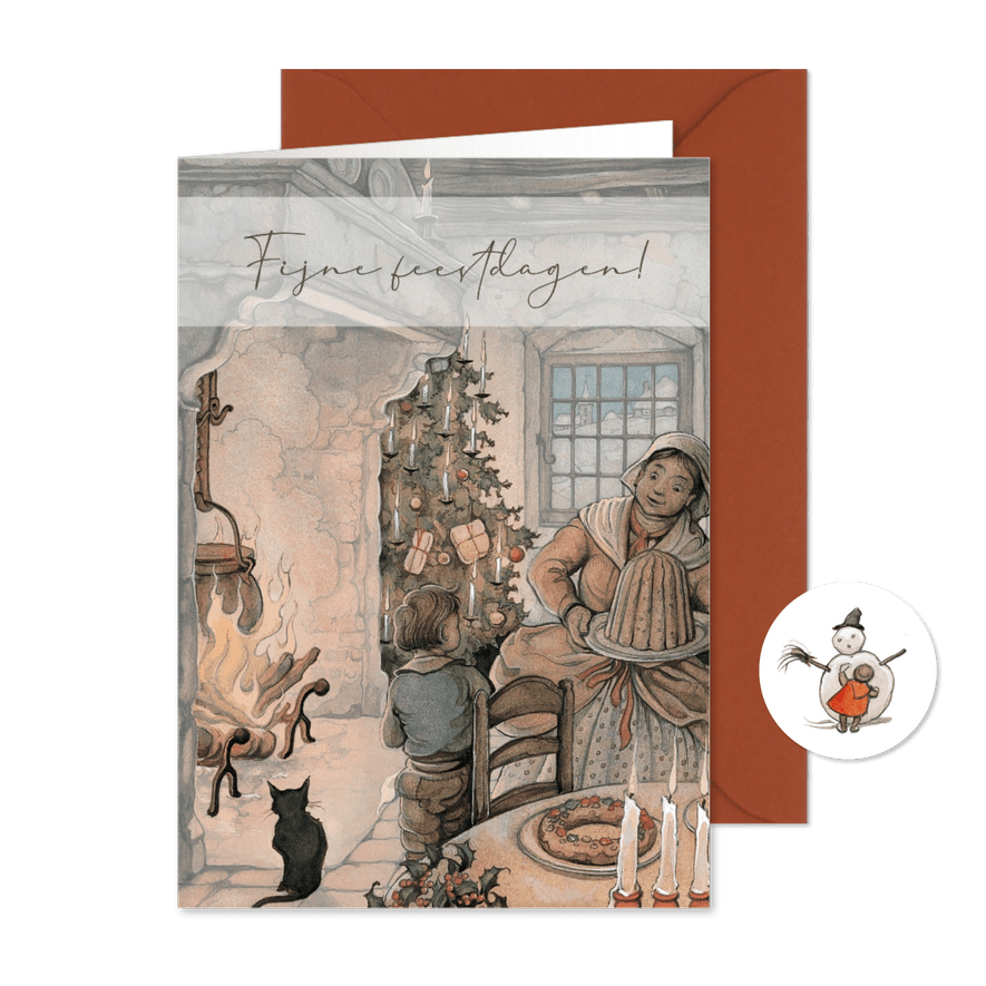 Kerstkaart Anton Pieck kerstdiner bij de haard - Kaartimpressie