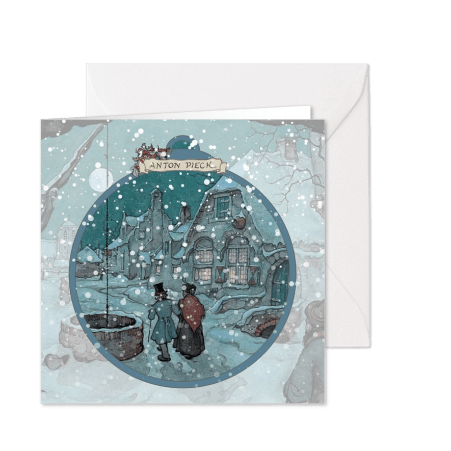 Kerstkaart - Anton Pieck koppel in sneeuw in de nacht - Kaartimpressie