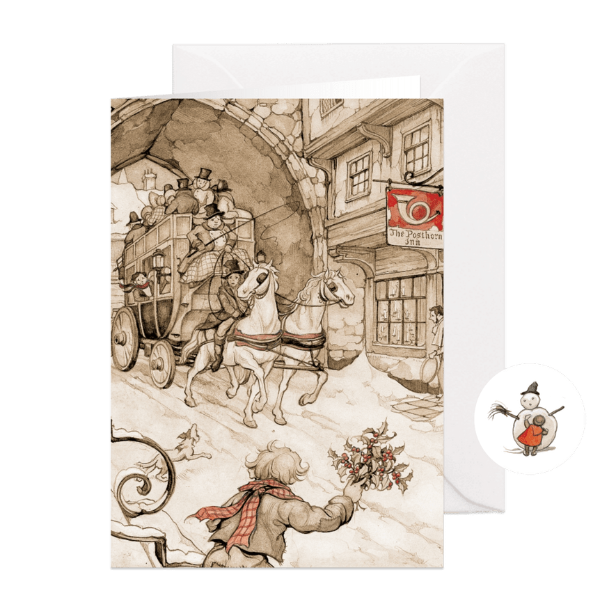 Kerstkaart Anton Pieck postkoets sepia - Kaartimpressie