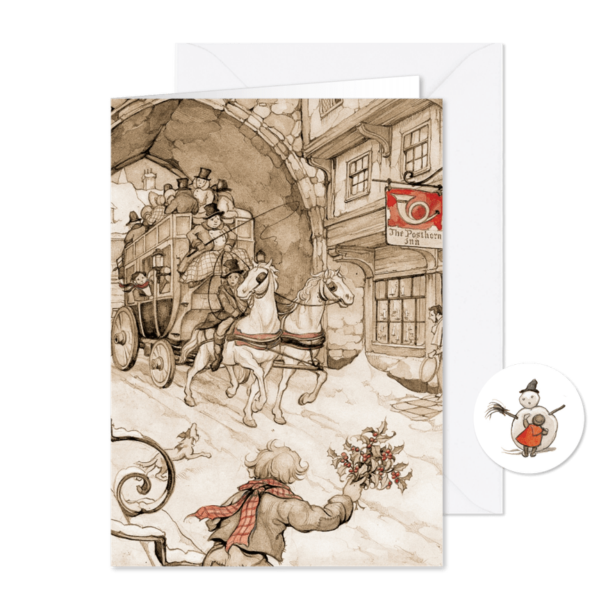 Kerstkaart Anton Pieck postkoets sepia - Kaartimpressie