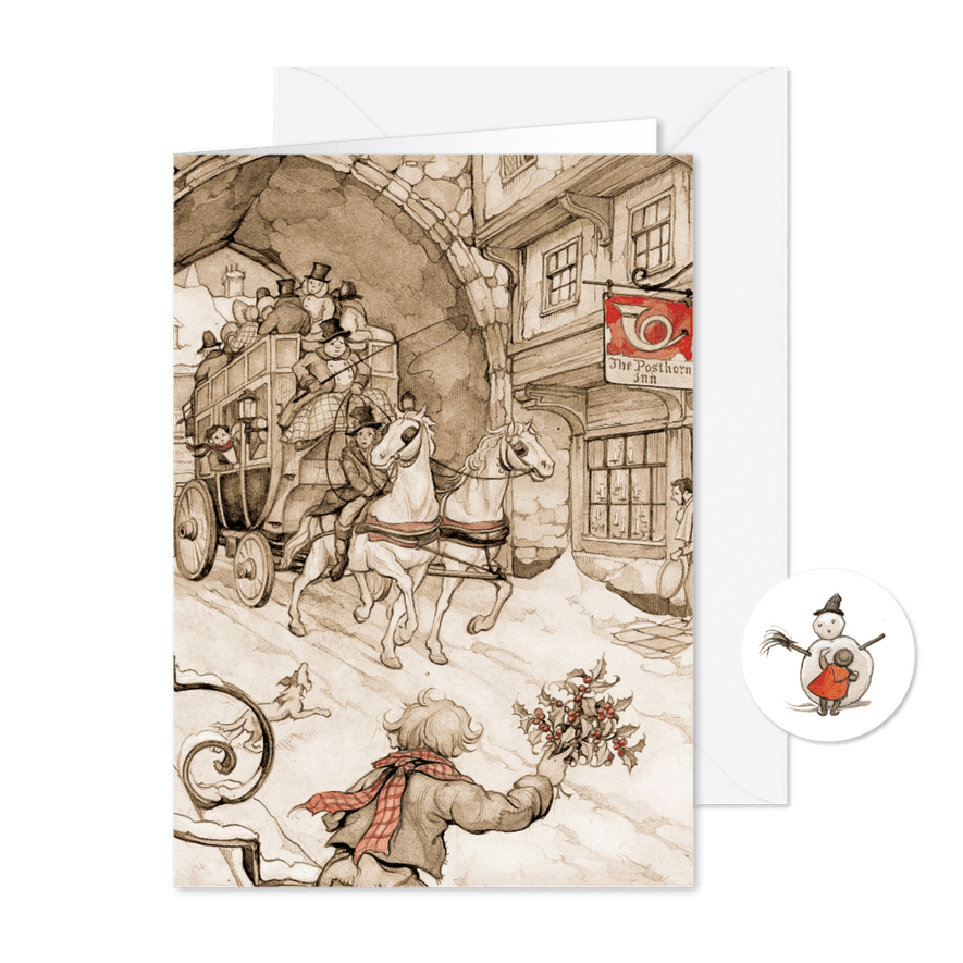 Kerstkaart Anton Pieck postkoets sepia - Kaartimpressie