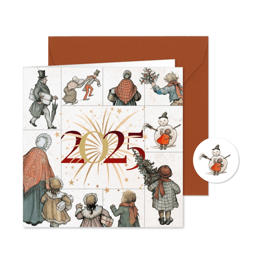 Kerstkaart Anton Pieck vuurwerk 2025 - Kaartimpressie