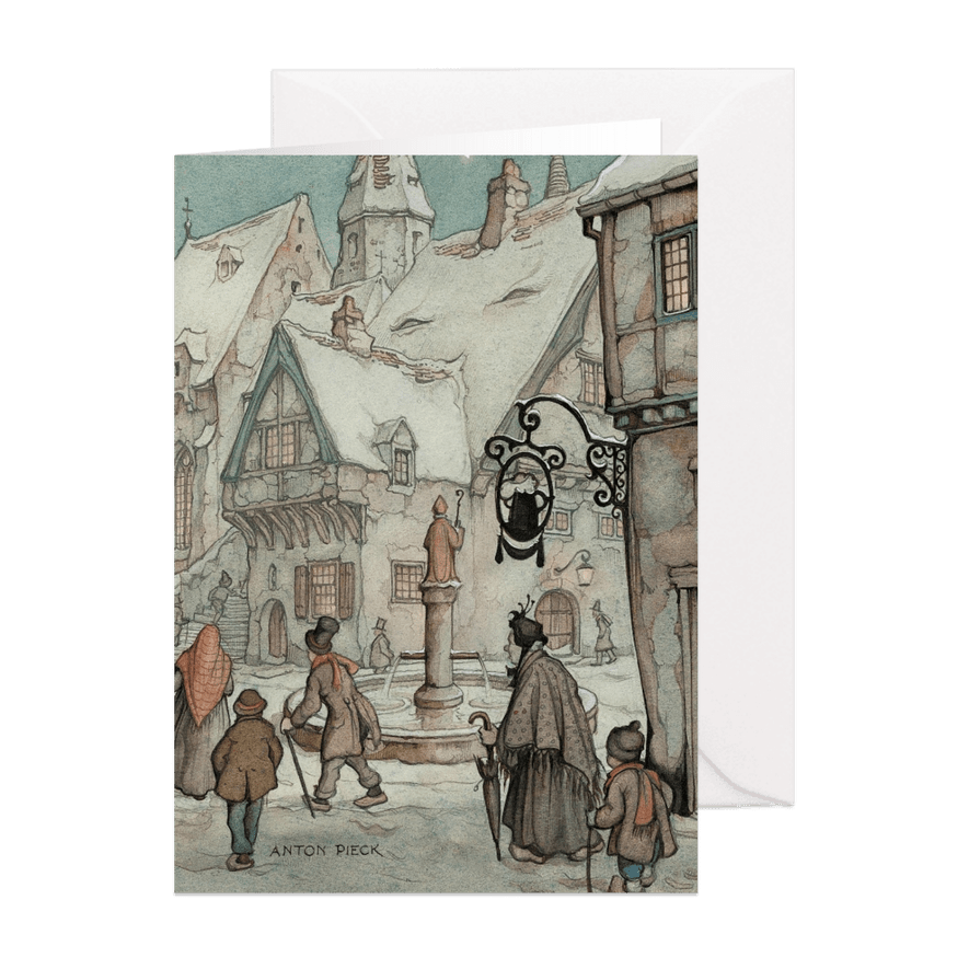 Kerstkaart - Anton Pieck winter plein met fontein - Kaartimpressie