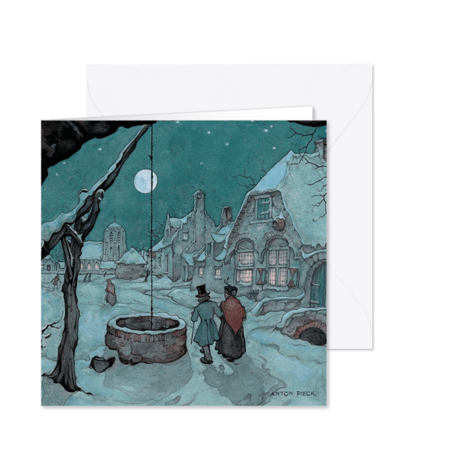Kerstkaart - Anton Pieck winter tafereel in maanlicht - Kaartimpressie