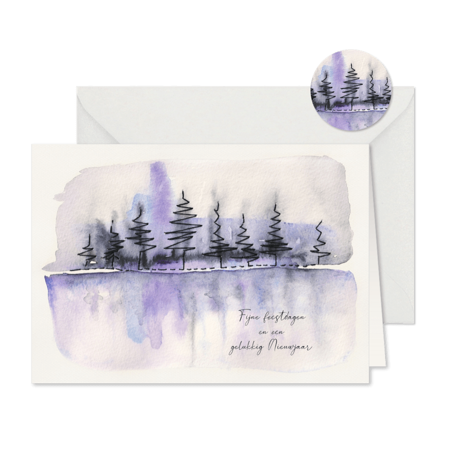 Kerstkaart aquarel kerstbomen met reflectie - Kaartimpressie