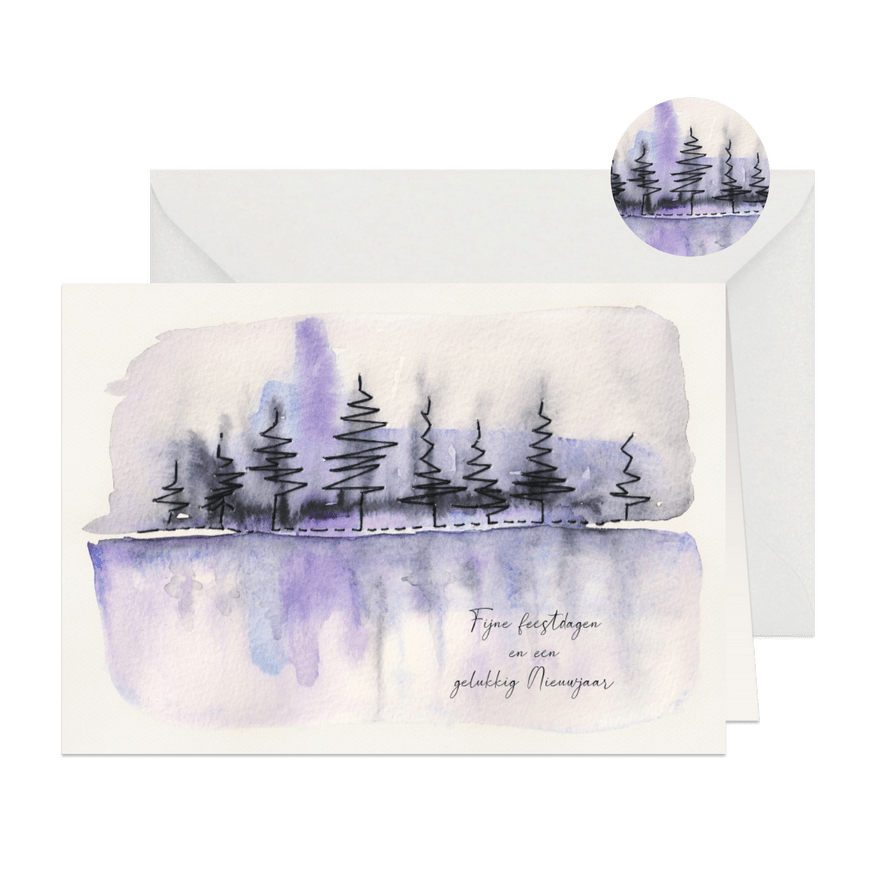 Kerstkaart aquarel kerstbomen met reflectie - Kaartimpressie