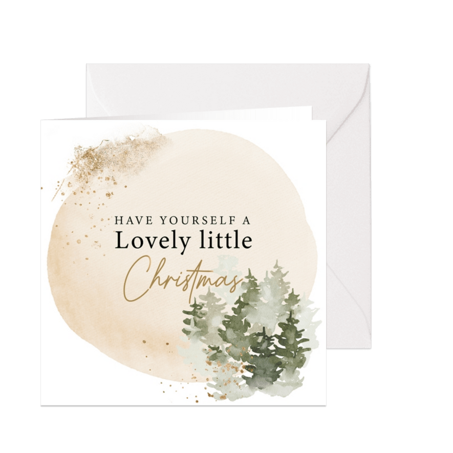 Kerstkaart aquarel kerstboom lovely christmas - Kaartimpressie