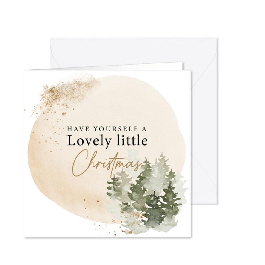 Kerstkaart aquarel kerstboom lovely christmas - Kaartimpressie