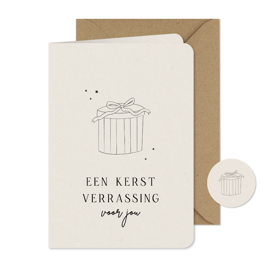 Kerstkaart baby op komst verrassing cadeau lijntekening - Kaartimpressie