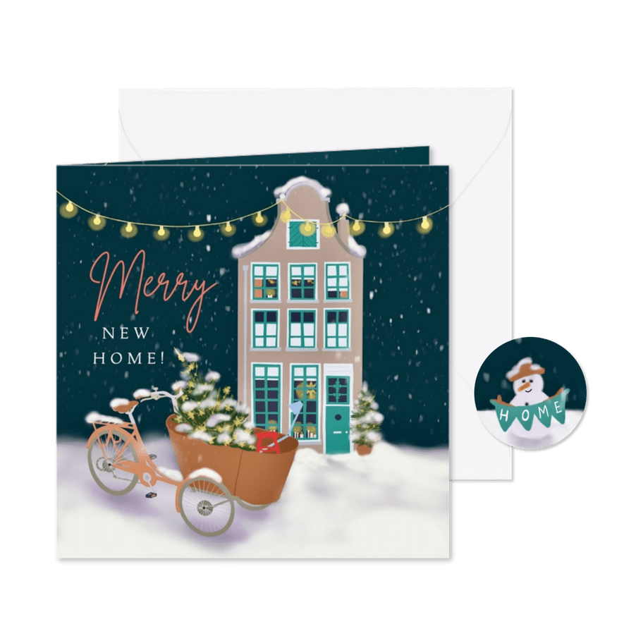 Kerstkaart bakfiets voor huis - Kaartimpressie