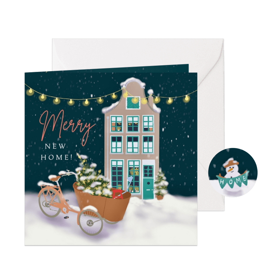 Kerstkaart bakfiets voor huis  - Kaartimpressie