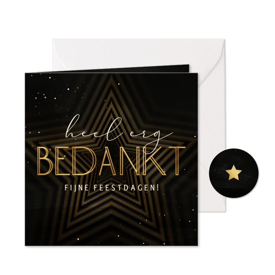 Kerstkaart bedankt met ster op achtergrond - Kaartimpressie