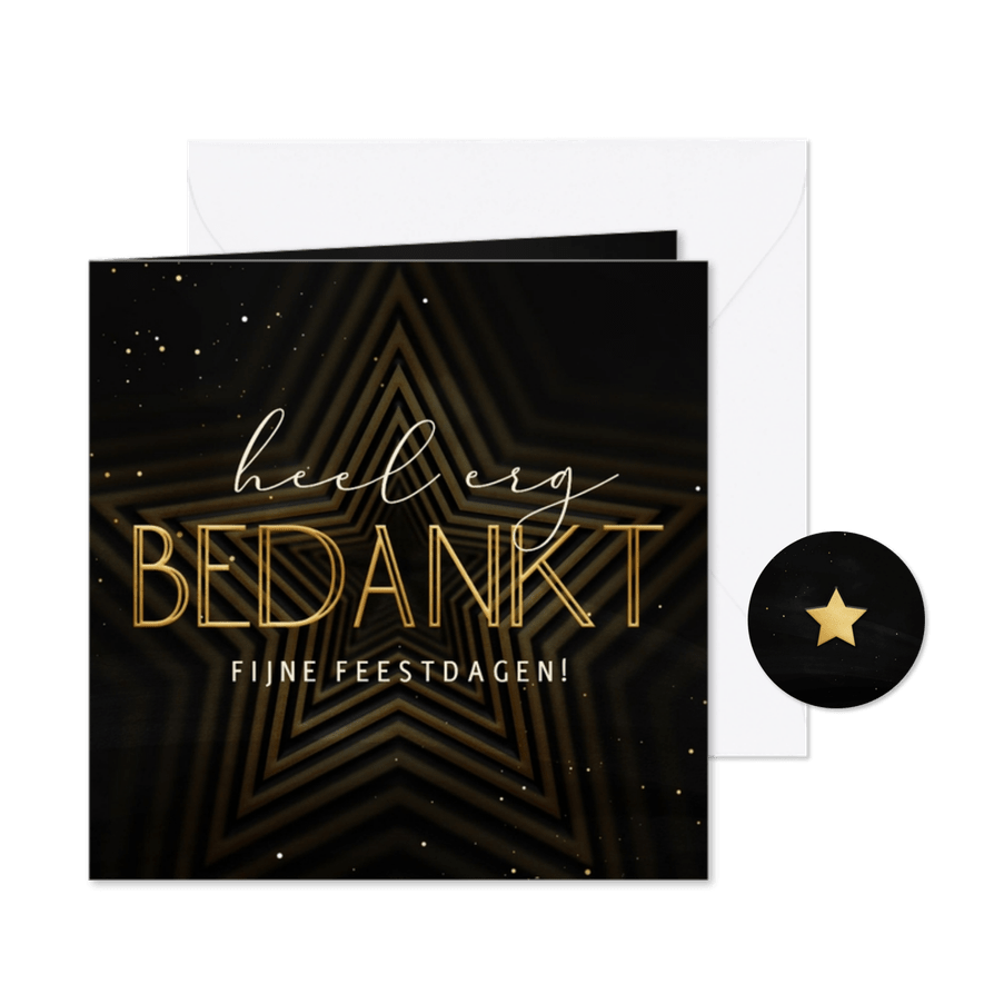 Kerstkaart bedankt met ster op achtergrond - Kaartimpressie