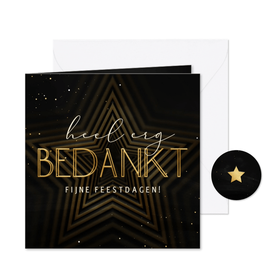 Kerstkaart bedankt met ster op achtergrond - Kaartimpressie