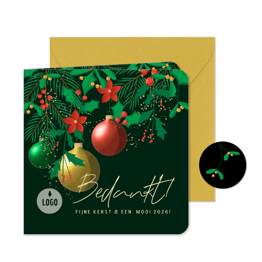 Kerstkaart bedankt stijlvol feestelijk uitsnede kerstkrans - Kaartimpressie