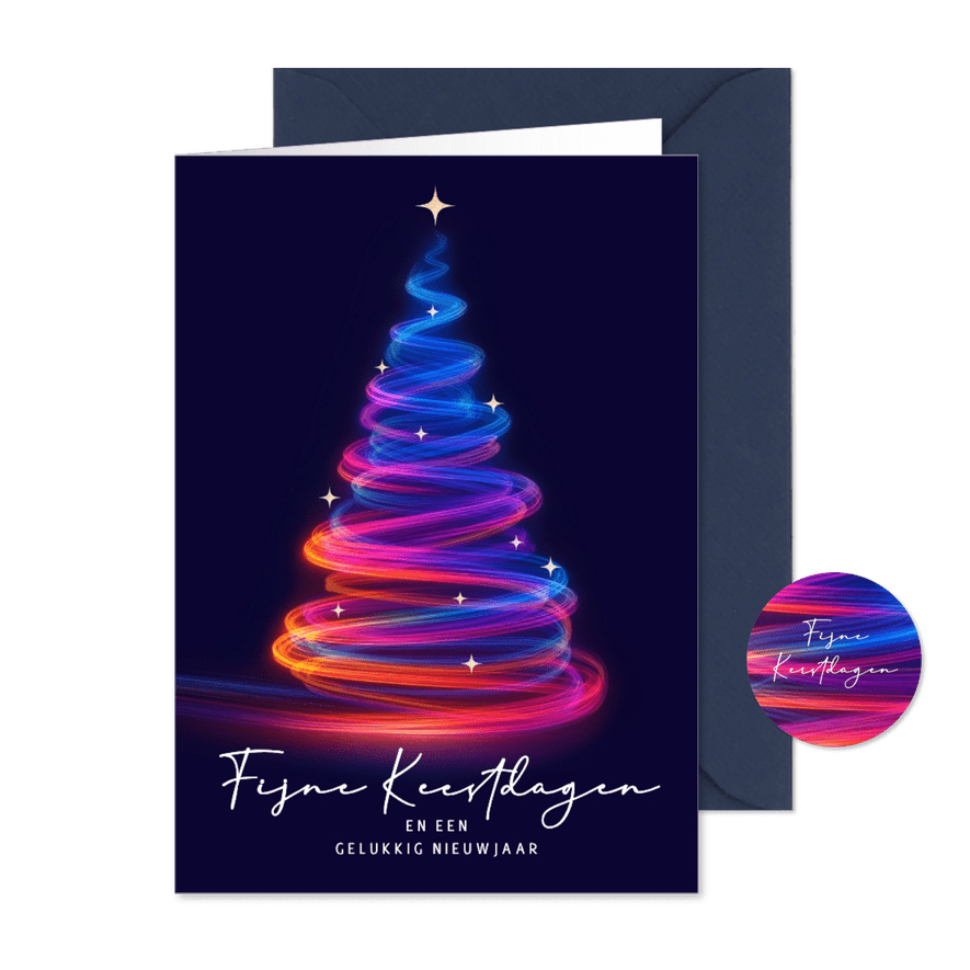 Kerstkaart bedrijf kerstboom met lichtjes - Kaartimpressie