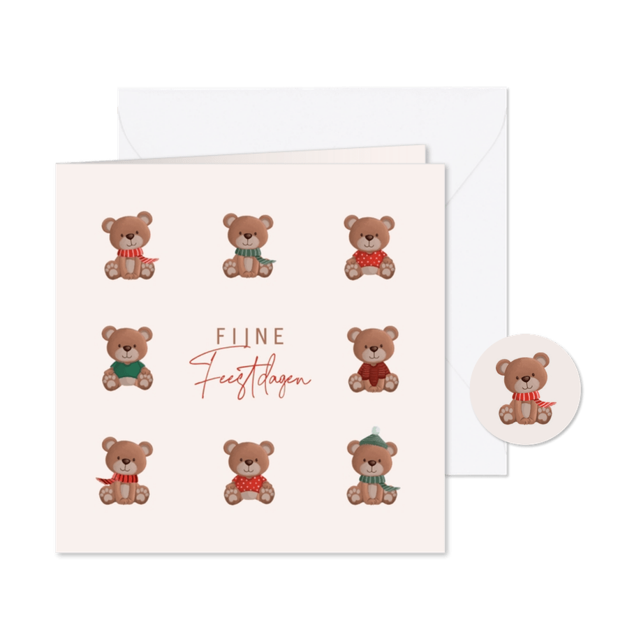 Kerstkaart beertjes met kleding - Kaartimpressie