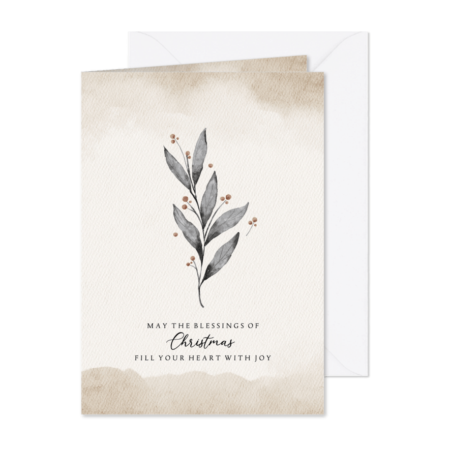 Kerstkaart beige takje - Kaartimpressie