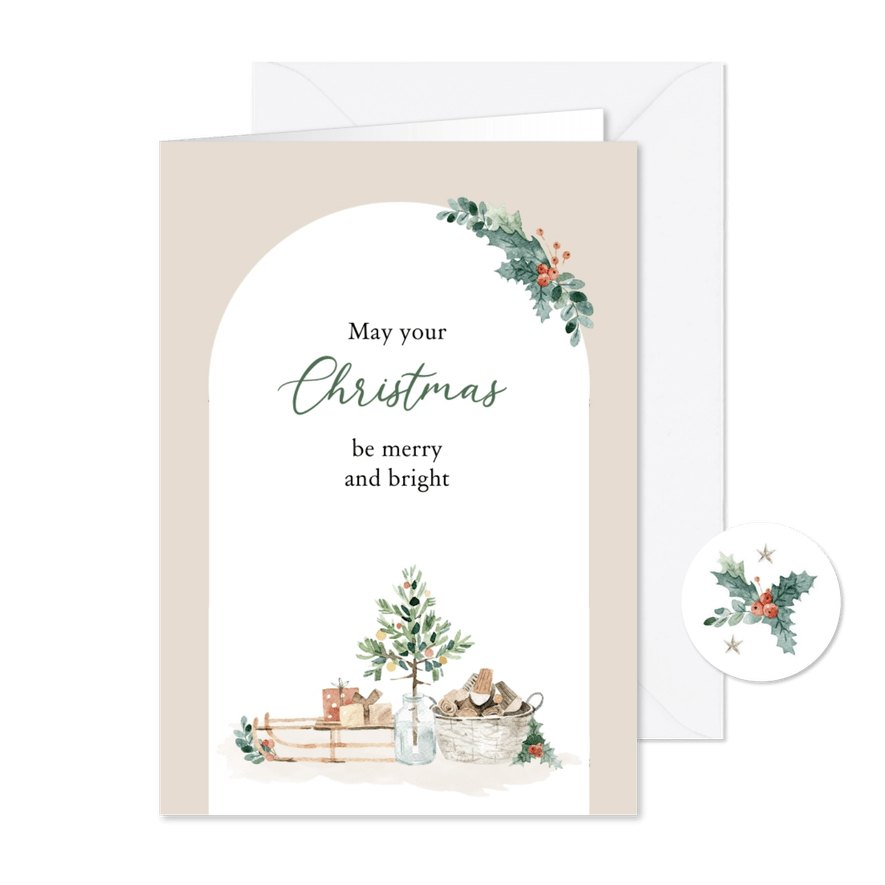 Kerstkaart beige wintercluster - Kaartimpressie