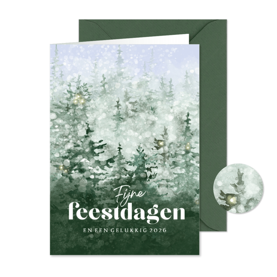 Kerstkaart berg vol dennenbomen - Kaartimpressie