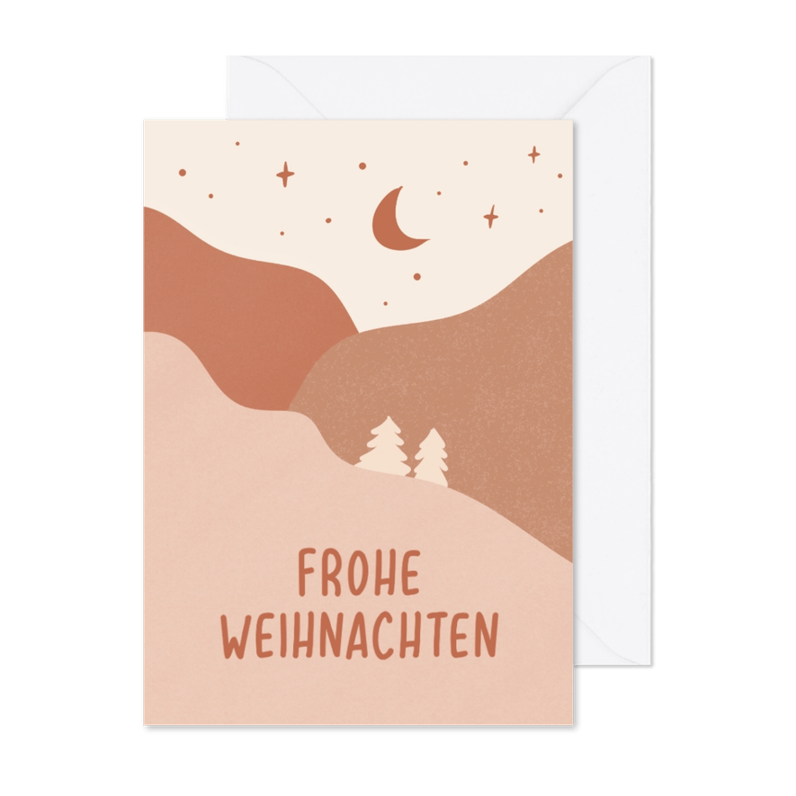 Kerstkaart Berglandschap in oudroze - Kaartimpressie