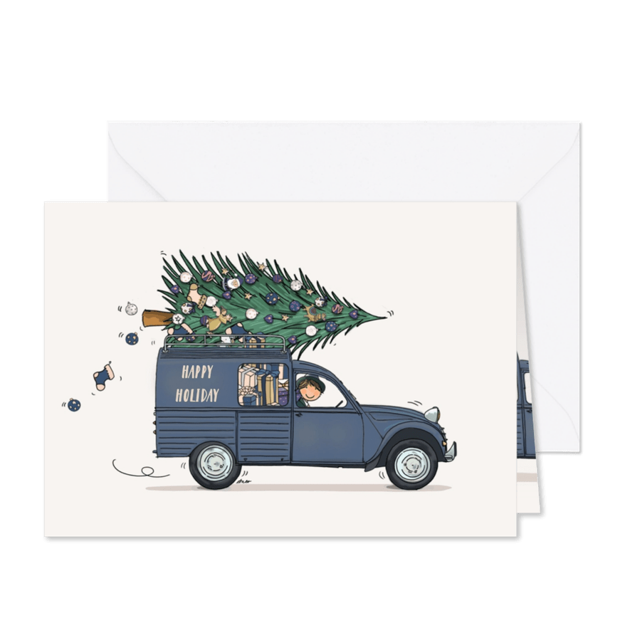 Kerstkaart Besteleend blauw - Kaartimpressie