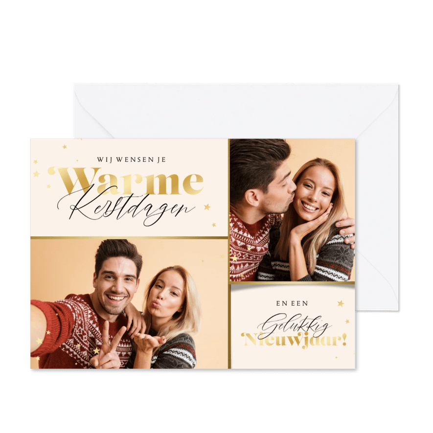 Kerstkaart betekenisvol sterretjes goud warme kerst foto's - Kaartimpressie